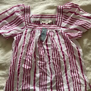 LOFT Pink/White Striped Blouse (Petite) *New w/Tags*
